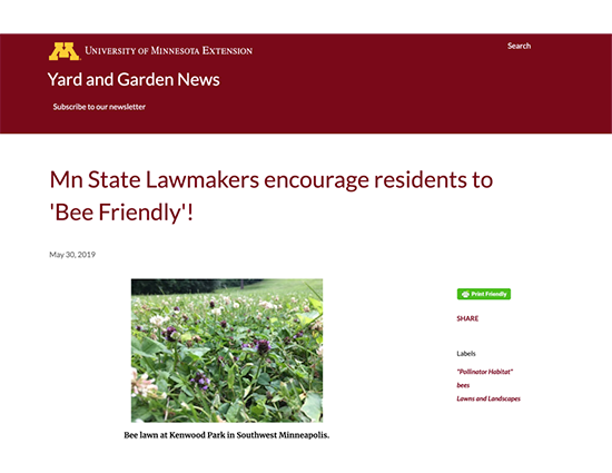 Mn State Lawmakers encourage residents to 'Bee Friendly'!